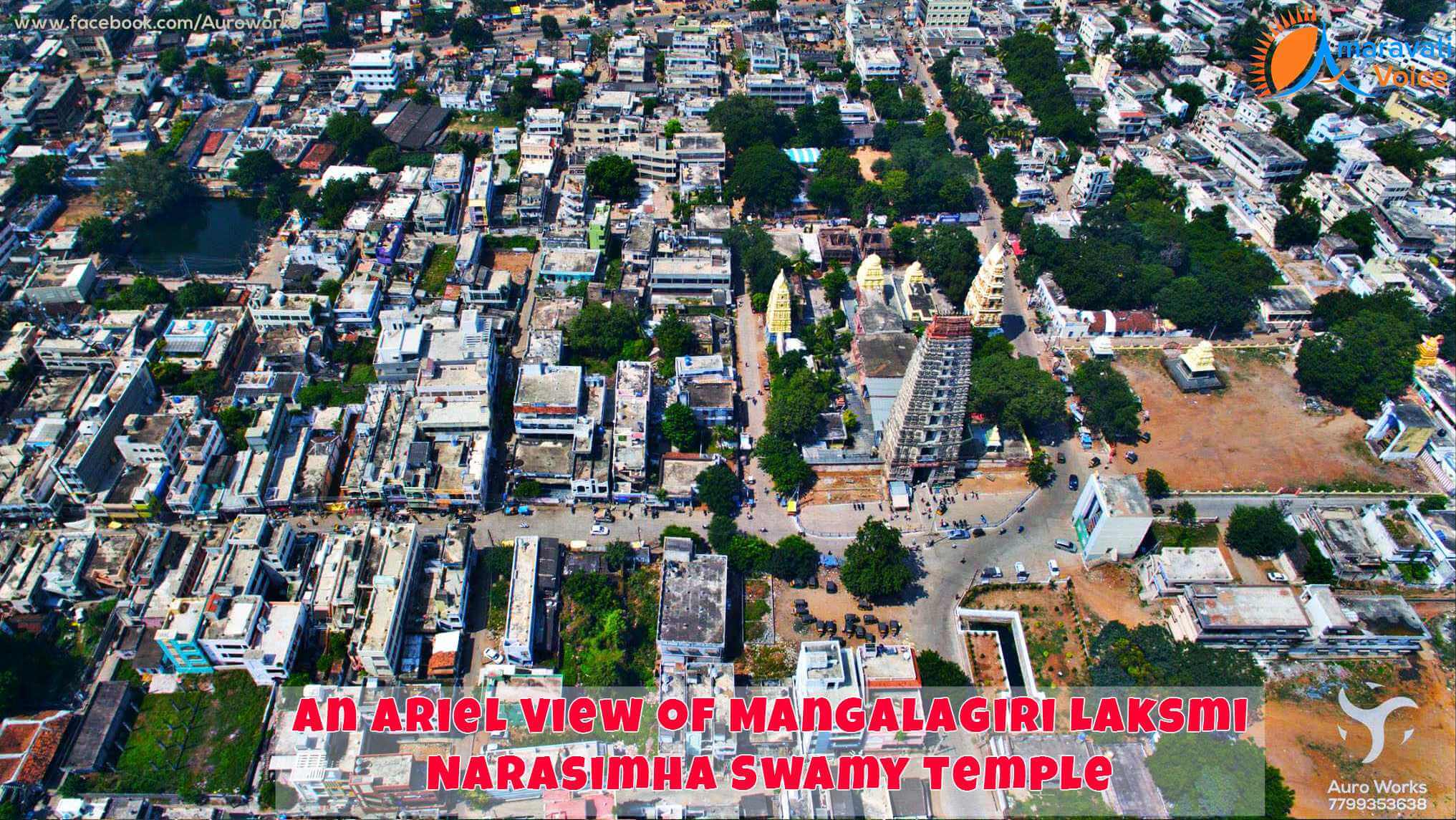 An Ariel View of Lakshmi Narashimha Swamy Temple in Mangalagiri
