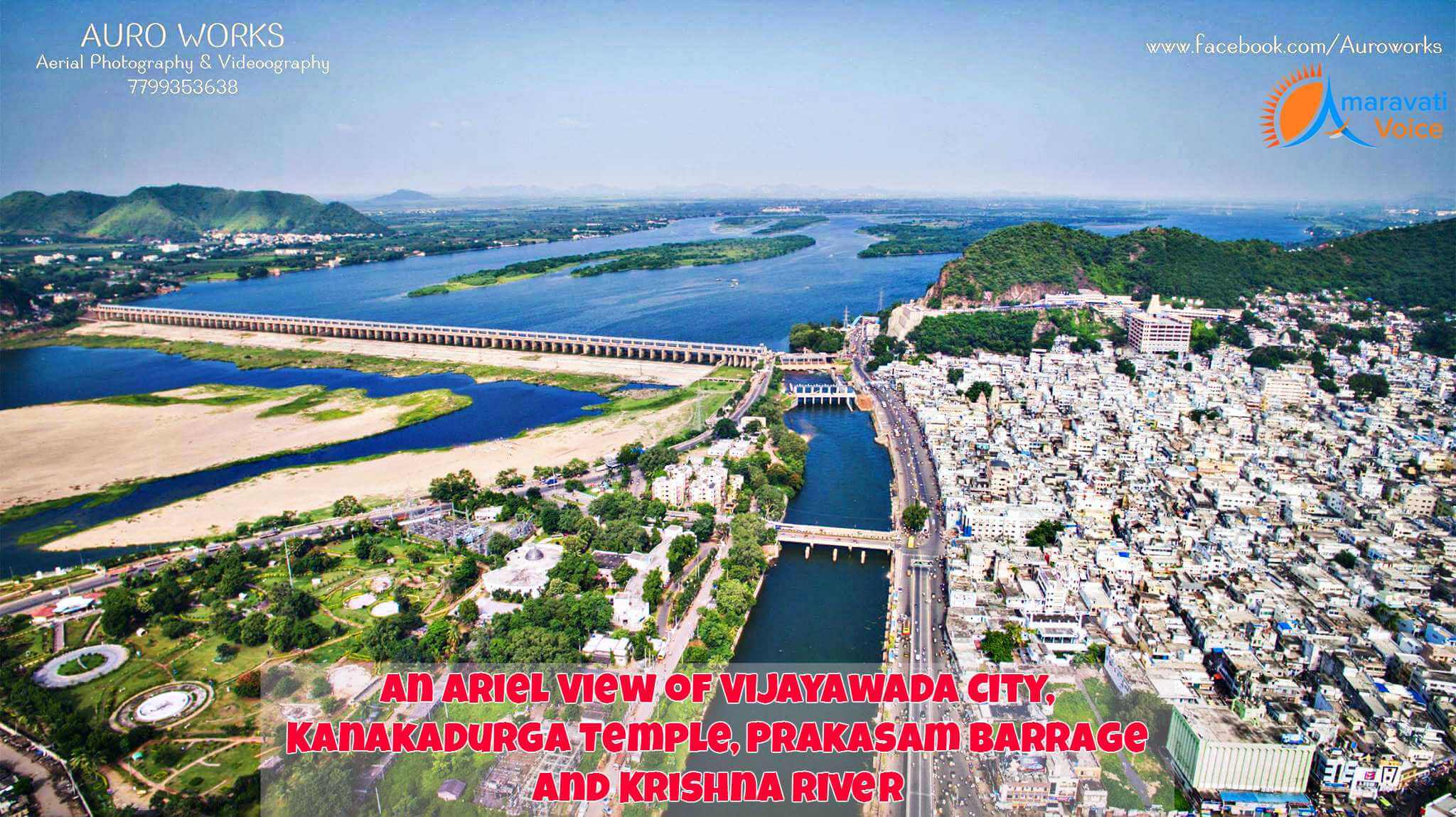 Ariel View of Vijayawada City, Kanaka Durga Temple, Prakasam Barrage