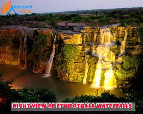 Night view of Ethipothala Water Falls